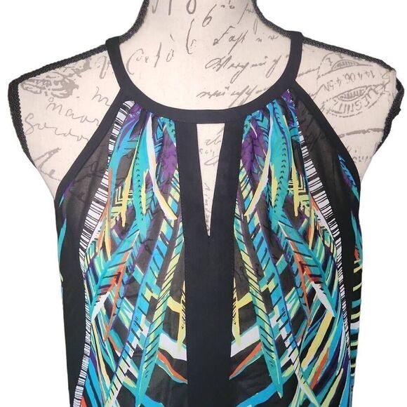 Nicole by Nicole Miller Ladies Size Medium Black Blue Sheer Print Cami Tank - Picture 4 of 6